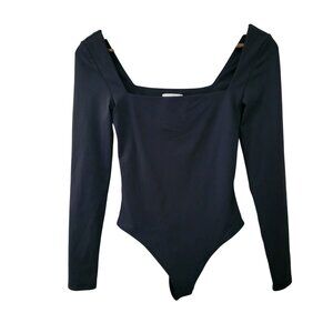 Aritzia Babaton Square Neck Bodysuit Womens Size S Black Thong Stretch Classic